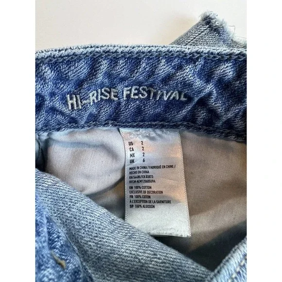 American Eagle Hi-Rise Festival Shorts Womens 4 Blue Denim Distressed Casual - Picture 5 of 9